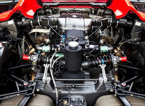 Closeup Ferrari Portofino Engine Bay Red Engine Cover Biturbo