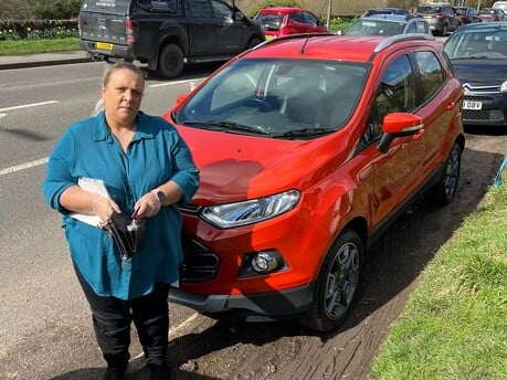 Samantha receiving her new Ecosport in Derby