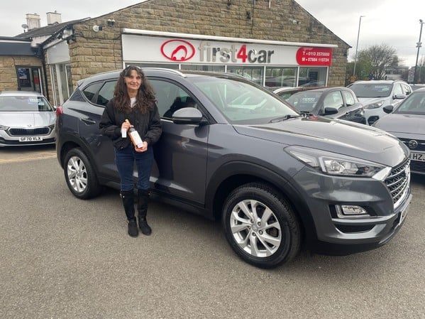 Angela from Bradford picking up her 3rd car from us