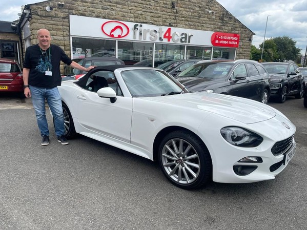 Simon from Leeds,  really happy collecting his new Fiat Spider Soft Top.