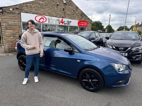 Alicia from Halifax collecting her new Seat Ibiza. 