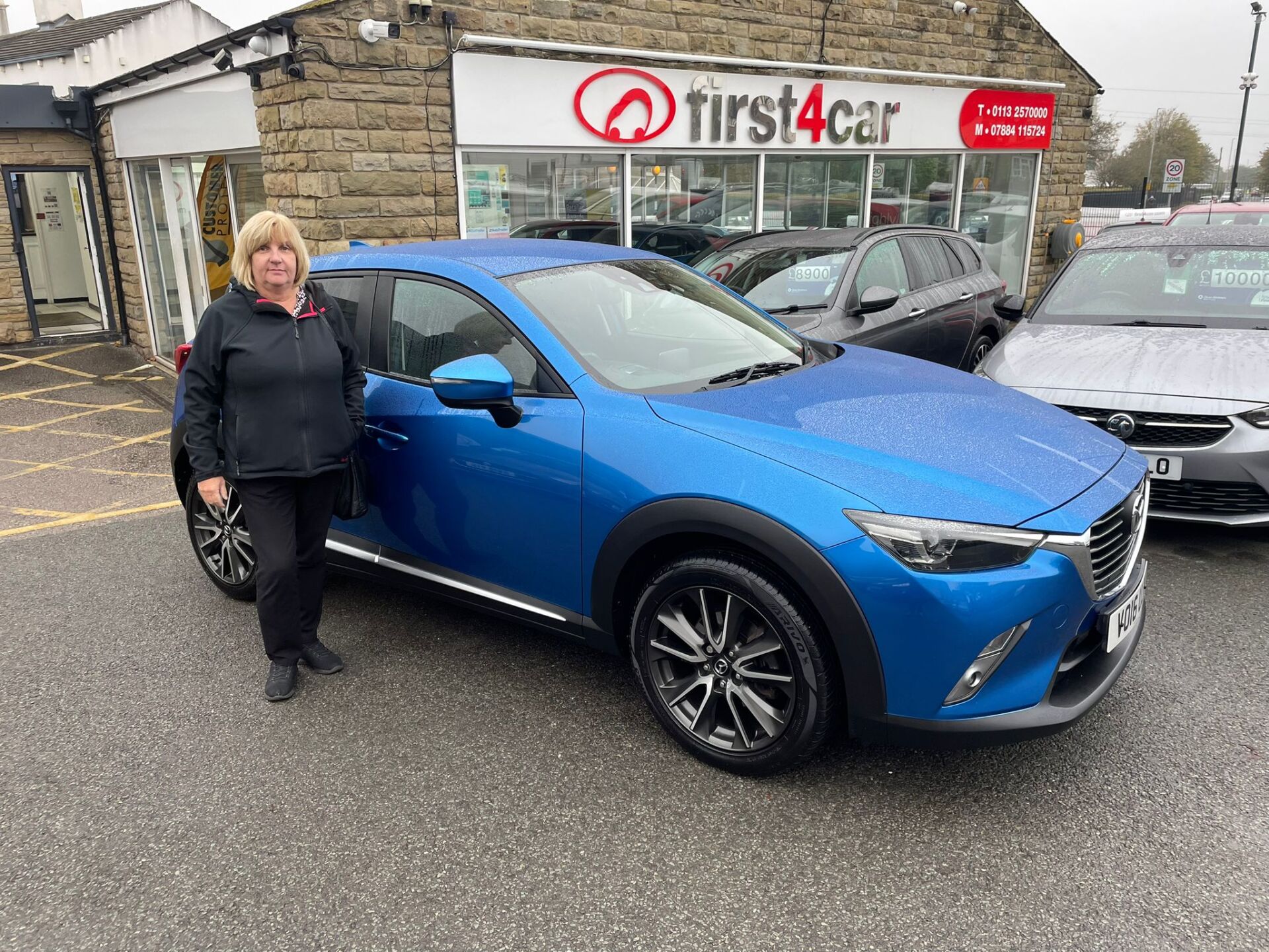 Tracy from Leeds returning to First4car for the 3rd time collecting her new Mazda.