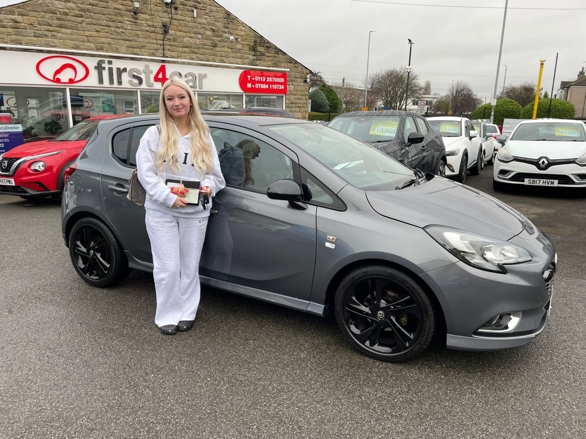 Evie from Barnsley collecting her new Vauxhall Corsa.