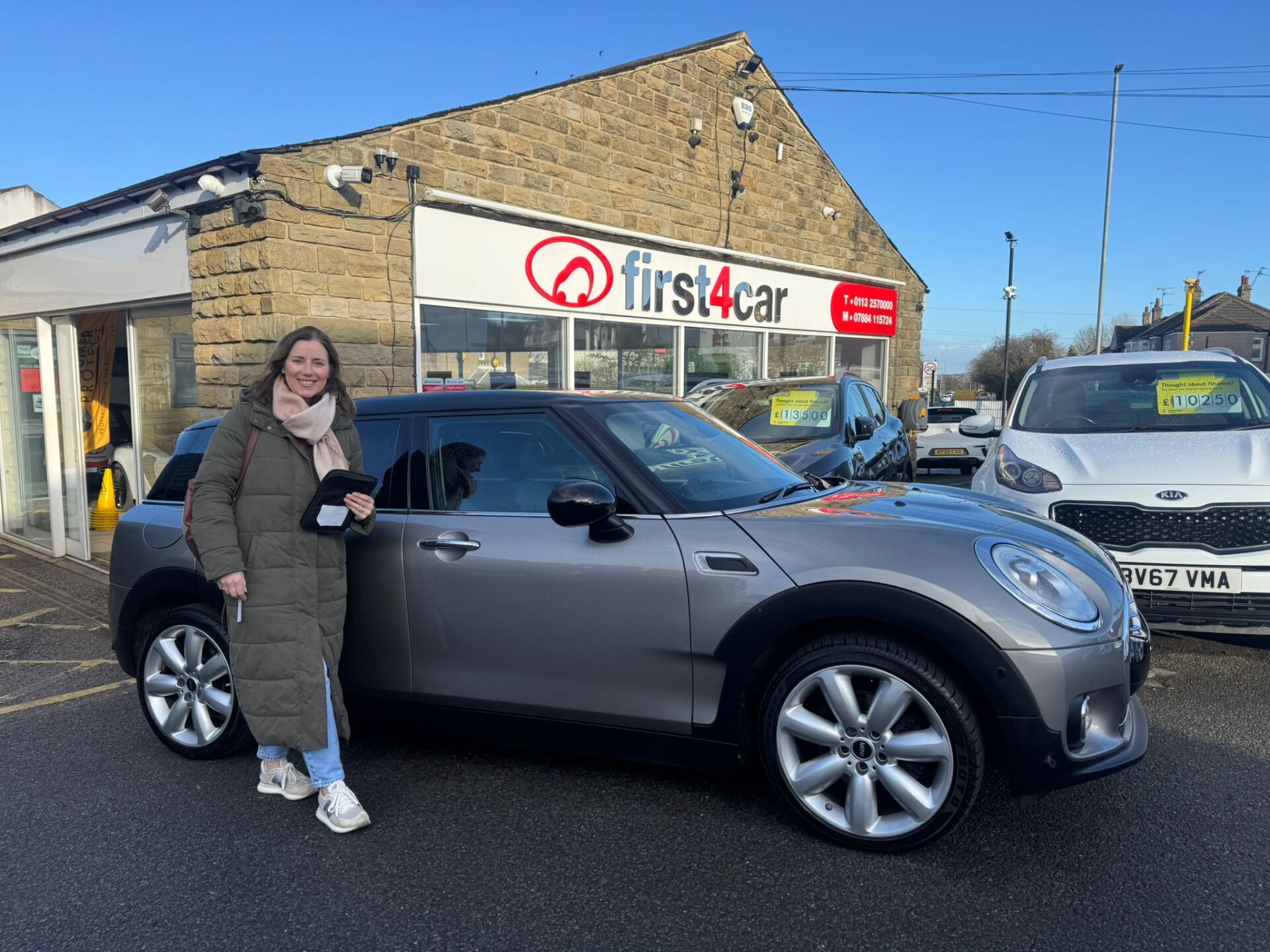 Joanna from Leeds collecting her new Mini Clubman