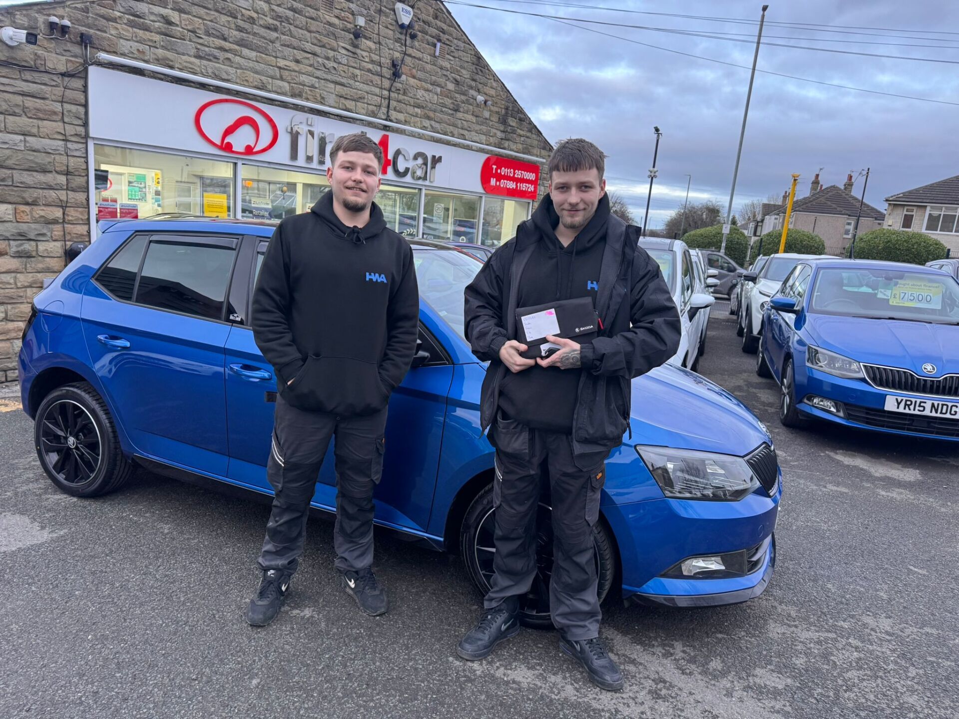 Jacob with his twin brother from Liversedge collecting his new Skoda Monte Carlo. 