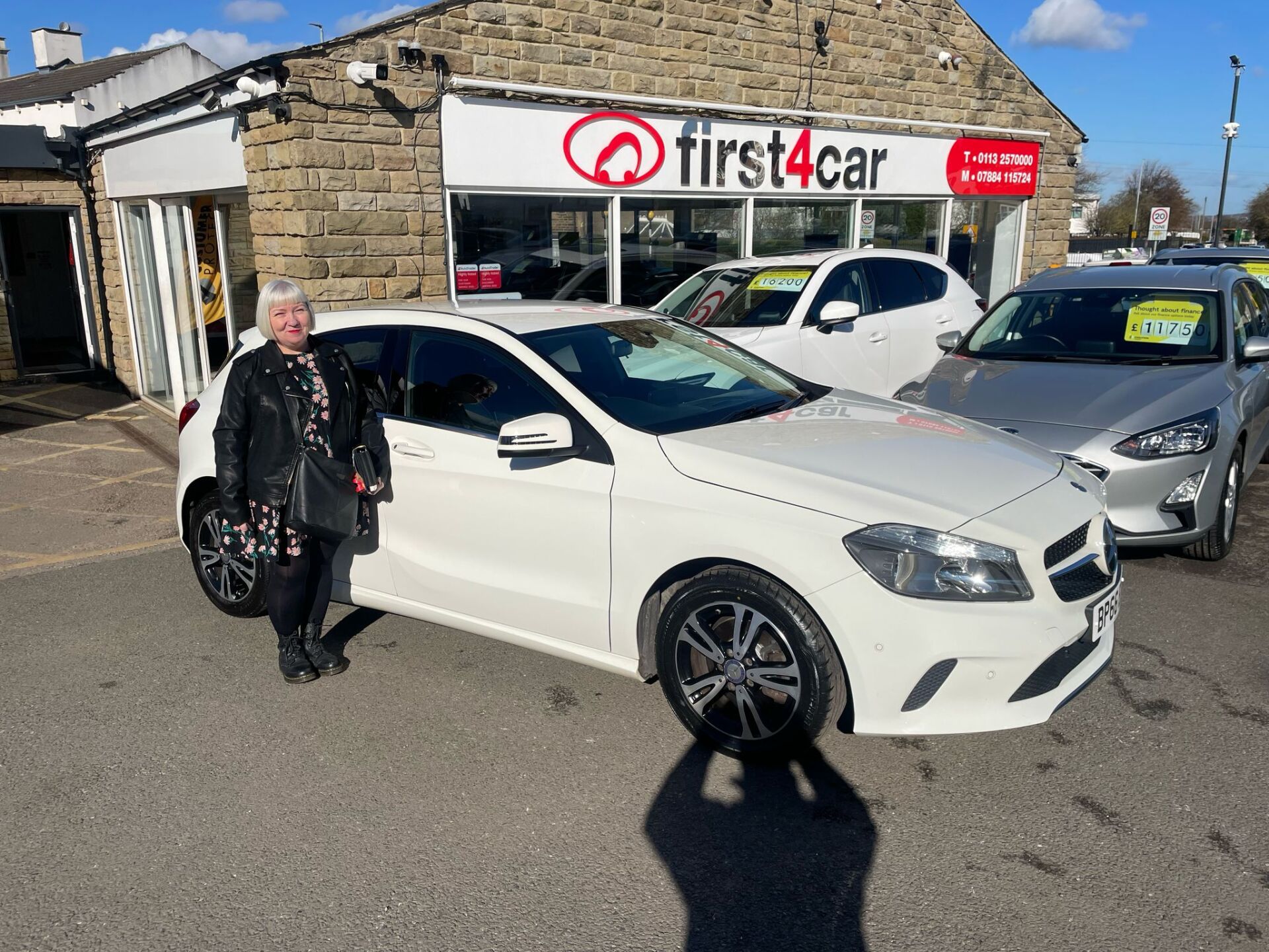 Wendy from Leeds collecting her new Mercedes A class