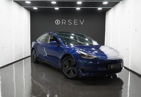 Tesla Model 3 Long Range One Owner Deep Metallic Blue Heat Pump Black Interior Pano Roof