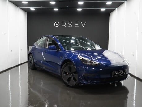 Tesla Model 3 Long Range One Owner Deep Metallic Blue Heat Pump Black Interior Pano Roof