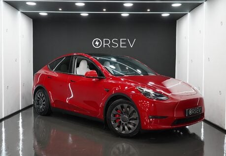 Tesla Model Y Long Range White Interior Red Multi Coat 19" Uberturbine Style Alloys 