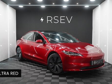 Tesla Model 3 Long Range AWD Ultra Red Heat Pump Adaptive LEDs Pano Roof 1 Owner VATQ