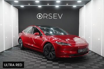 Tesla Model 3 Long Range AWD Ultra Red Heat Pump Adaptive LEDs Pano Roof 1 Owner VATQ