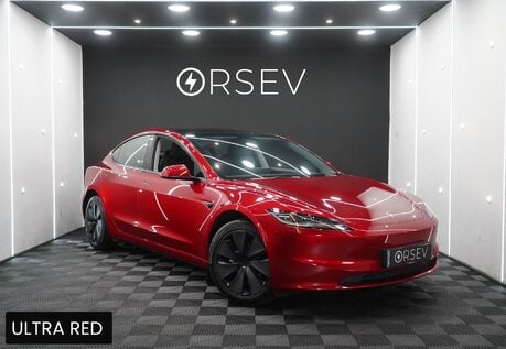Tesla Model 3 Long Range AWD Ultra Red Heat Pump Adaptive LEDs Pano Roof 1 Owner VATQ