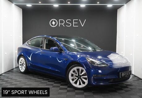 Tesla Model 3 LONG RANGE AWD Heat Pump 19" Sport Wheels Deep Metallic Blue One Owner VATQ
