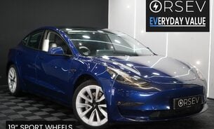 Tesla Model 3 LONG RANGE AWD Heat Pump 19" Sport Wheels Deep Metallic Blue One Owner VATQ 1