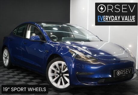 Tesla Model 3 LONG RANGE AWD Heat Pump 19" Sport Wheels Deep Metallic Blue One Owner VATQ