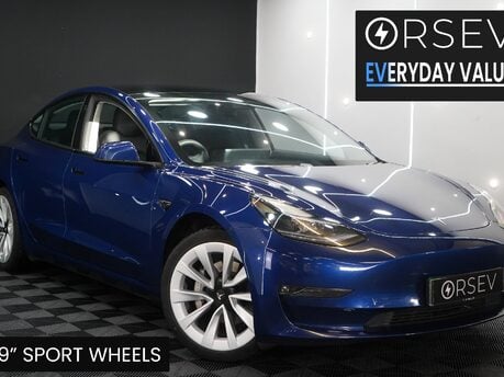 Tesla Model 3 LONG RANGE AWD Heat Pump 19" Sport Wheels Deep Metallic Blue One Owner VATQ
