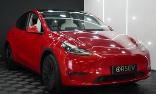 Tesla Model Y LONG RANGE AWD Tow Hitch White Interior Red Multi Coat Adaptive LEDs  10