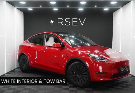 Tesla Model Y LONG RANGE AWD Tow Hitch White Interior Red Multi Coat Adaptive LEDs 