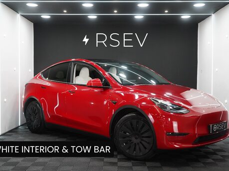 Tesla Model Y LONG RANGE AWD Tow Hitch White Interior Red Multi Coat Adaptive LEDs 