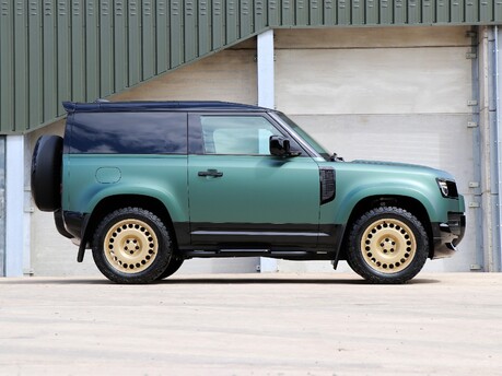 With bold looks and unstoppable spirit, our matte pine wrapped Land Rover Defender with Porsche Gold alloys and vintage tan leather interior has arrived 6