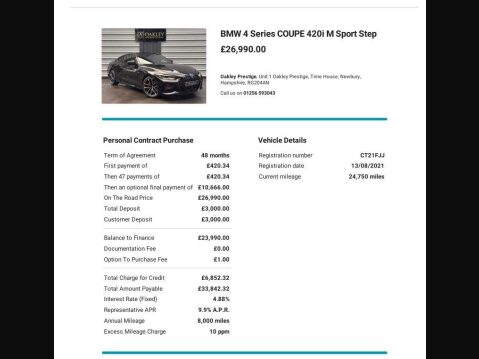 BMW 4 Series 2.0 420i M Sport Auto Euro 6 (s/s) 2dr 5