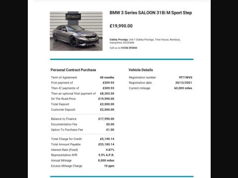 BMW 3 Series 2.0 318i M Sport Auto Euro 6 (s/s) 4dr 5