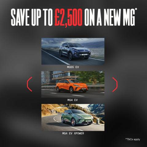 Image of MG EVs with savings up to £2,500.
