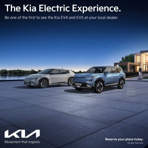 Image of the Kia EV4 and EV5 with call to book electric roadshow experience.