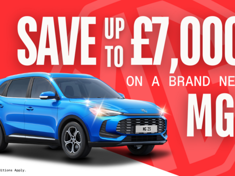Image of MG ZS that says "Save up to £7,000 on a New MG"