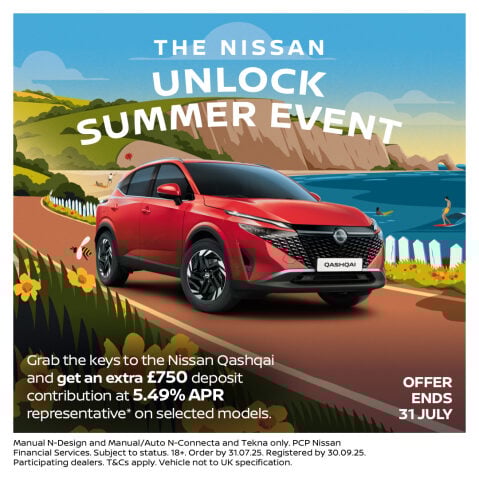 Image of Nissan Qashqai with details about the Unlock Summer offer. Click image to find out more about the deal.