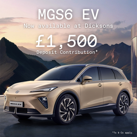 Image of MGS6 EV with £1,500 deposit contribution offer.