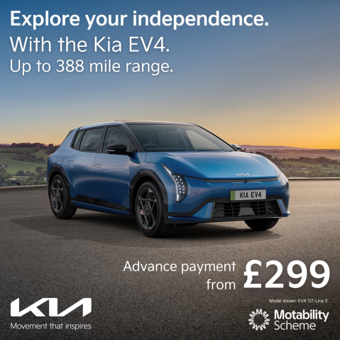 Image of Kia EV4 with £299 advance payment motability offer.