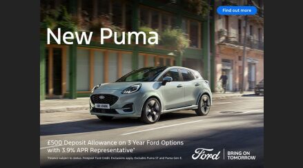New Puma with £500 Deposit Allowance on 3 Year Ford Options with 3.9% APR Representative*.