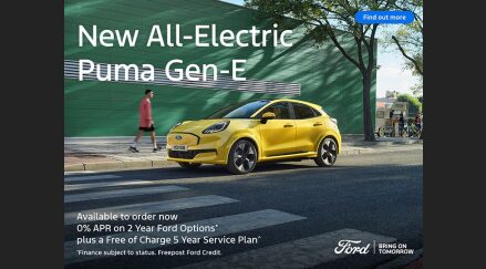 New All-Electric Puma Gen-E is available with 0% APR* on 2 Year Ford Options.