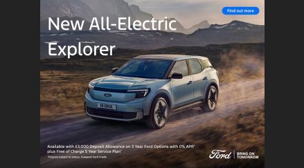 New All-Electric Explorer is available with 0% APR on 3 Year Ford Options.